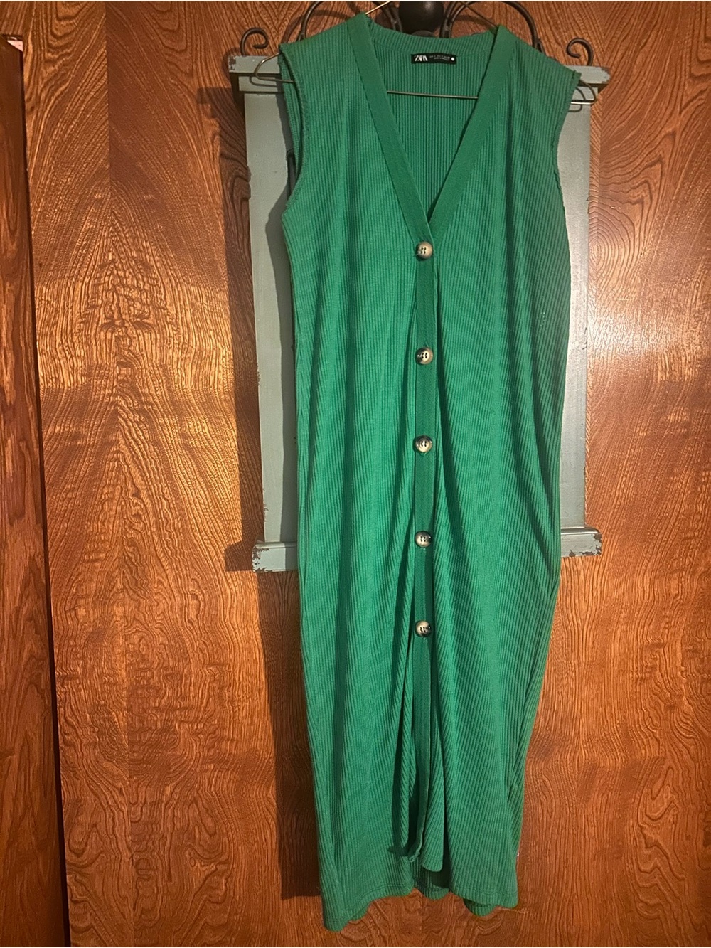 Zara Emerald Green Ribbed V-Neck Dress